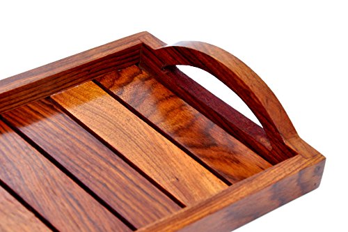 Hashcart Indian Rosewood Sheesham Wood Handmade & Handcrafted Wooden Serving Tray for Dining Tableware, Table Décor, Kitchen Serveware Dining Accessory,Breakfast Coffee Table Tray,Butler Serving Tray - Thumbnail 4