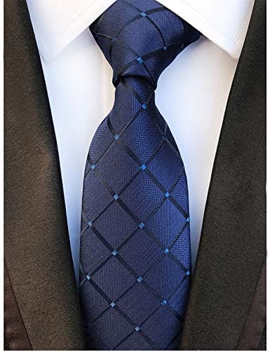 Men's Classic Checks Light Blue Jacquard Woven Silk Tie Necktie + Gift Box