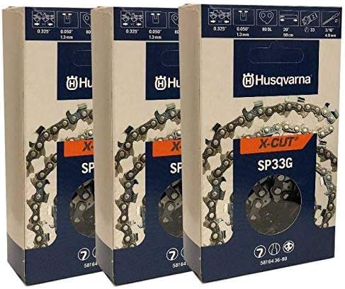 Husqvarna Set of 3 OEM SP33G X-Cut .325 .050 80DL 20" Chain 581643680
