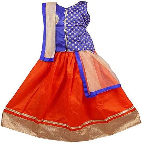New Creation Girls Lehenga Choli Ethnic Wear Embroidered Lehenga, Choli and Dupatta Set (Anarkali Orange)