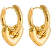 18K Gold Plated Huggie Hoop Earrings for Women, Waterproof Stainless Steel Celestial Moon Star Heart Charm Chunky Everyday Earrings