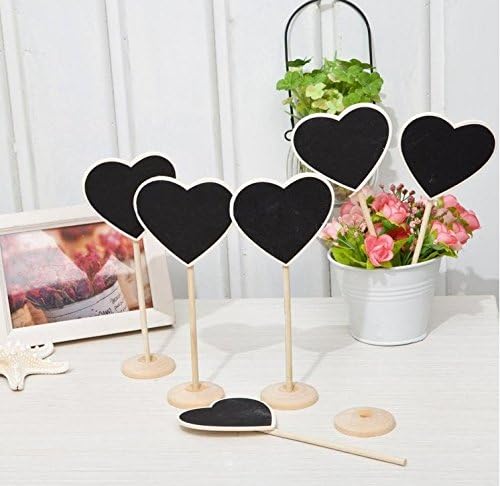 10 Pcs Mini Heart Chalkboard Blackboard with Stand Wedding Party Table Numbers Place Card Favor Tag