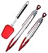 Bobbi Jean's Silicone Stainless Steel Kitchen Food Cooking Tongs & Spatula, 3pc Set 9 & 12 Inch Red