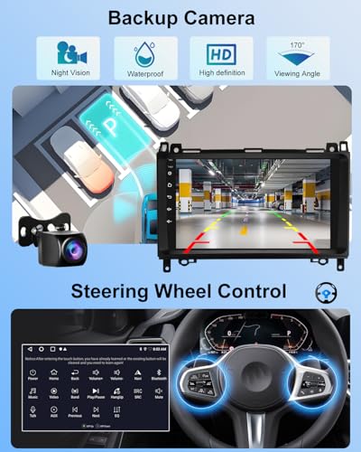 2G+64G Car Radio for Mercedes Benz A/B/V Class W169 B200 W639 W245 Vito Viano Sprinter - Wireless Carplay and Android Auto - 9 Inch Android Car Radio with WiFi GPS FM RDS + Rear View Camera