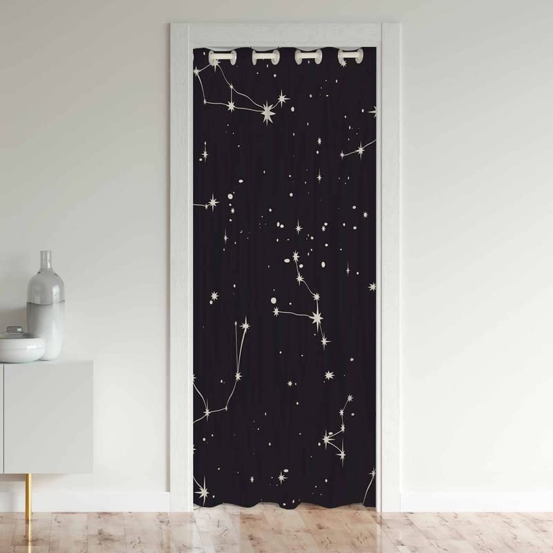 Loussiesd Space Constellation Door Curtain for Doorway Privacy Galaxy Universe Sliding Closet Door Curtains Insulated Thermal Curtain Cover for Room Divider 30%-50% Blackout Curtain 1 Panel 106x203cm