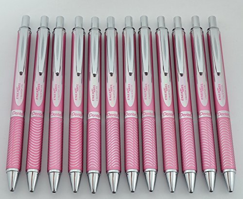 PentelEnerGel Alloy RT - .7mm Metal Tip, Black Ink, Pink Barrel (Lot of 12)