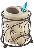 InterDesign Twigz - Vintage Toothbrush Holder for Bathroom Storage - Ceramic Vanilla Cup/Rustic Bronze Wire - 4.1 x 3.7 x 3.7 inches (Misc.)