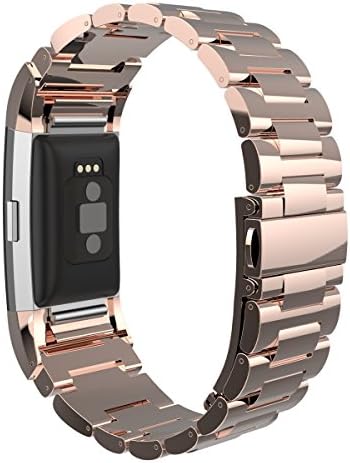 For Fitbit Charge 2 Strap, AISPORTS Fitbit Charge 2 Stainless Steel Band Smart Watch Replacement Straps Metal Classic Bracelet Buckle Clasp for Fitbit Charge 2 Fitness Accessories - Rose Gold