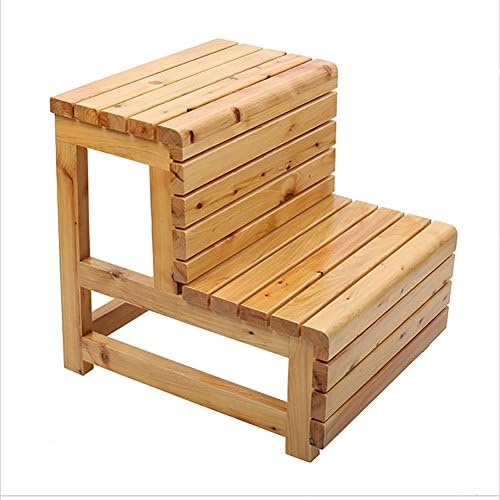 Ladder Stools Solid Wood Double-floor Waterproof Anti-corrosion Anti-skid Step Stools Shower Bath Tub Foot Pedal (Color : Wood color)