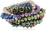 Dyed Multicolored Freshwater Cultured Pearl Seven-Piece Stretch Bracelet Set