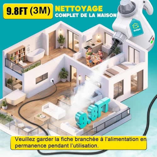 Portable Steam Cleaner 1050W High Temperature Cleaning - 100% Chemical Free Disinfection Multifunction Device for Kitchen, Bathroom, Car, Floors and Fabrics