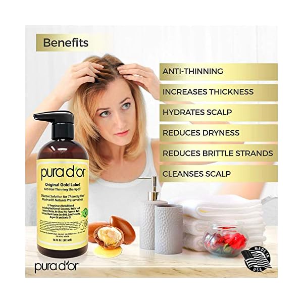 Pura D’Or Premium Organic Argan Oil Shampoo for Hair Loss Prevention (Gold Label), 16 Liquid Ounces Single