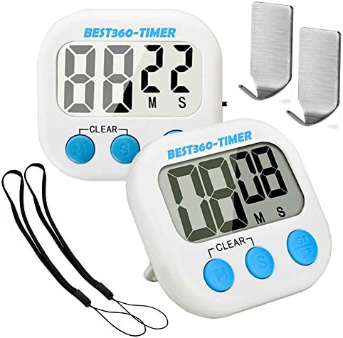 Digital Kitchen Timer 2 Pack, Minute Second Count Up Countdown Cooking Timer Clock, Big Digital LED Display Kitchen Alarm By BEST360.