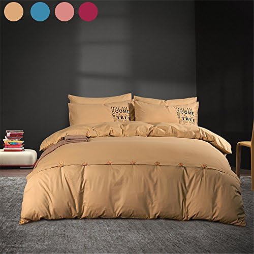 COMFORTEX Cotton Duvet Cover Set Pure Cotton Solid Color Bedding Set with Additional Flat Sheet Queen Size 4-Piece…