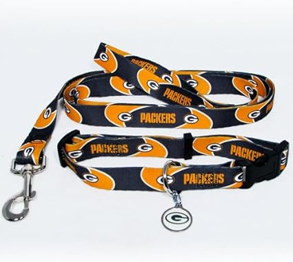 Amazon Com Green Bay Packers Dog Collar Leash Id Tag Set Size Medium Pet Collars Sports Outdoors