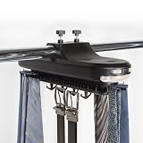 Richards Homewares Operated/Black Motorized Tie Rack with LED Lights - Rotating with Batteries - Hold up to 64 Ties and 8 Belts - Standard Rods Good for Most Closet Types