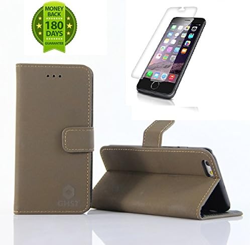 iPhone 6, 4.7 inch Leather Case Wallet cover / Wallet S - Premium STAND Flip Cover - with Built in Media Stand Feature, ID Credit Card / Cash and Inner Pocket Slots (GHS2®) Ultra Slim Protective + Screen Protector (Mocha)