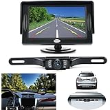 Backup Camera and Monitor Kit for Car, GerTong Universal Waterproof Rear View License Plate Car Backup Camera + 4.3 Inches LCD Monitor