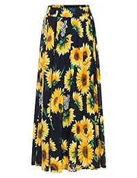 Faldas largas para dama, diseño de girasol, elásticas, cintura alta, plisadas