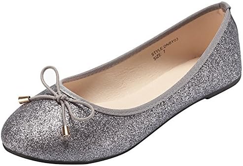 LuckySuen Women's Glitter Ballet Flat Shoes (8 B(M) US, Grey)