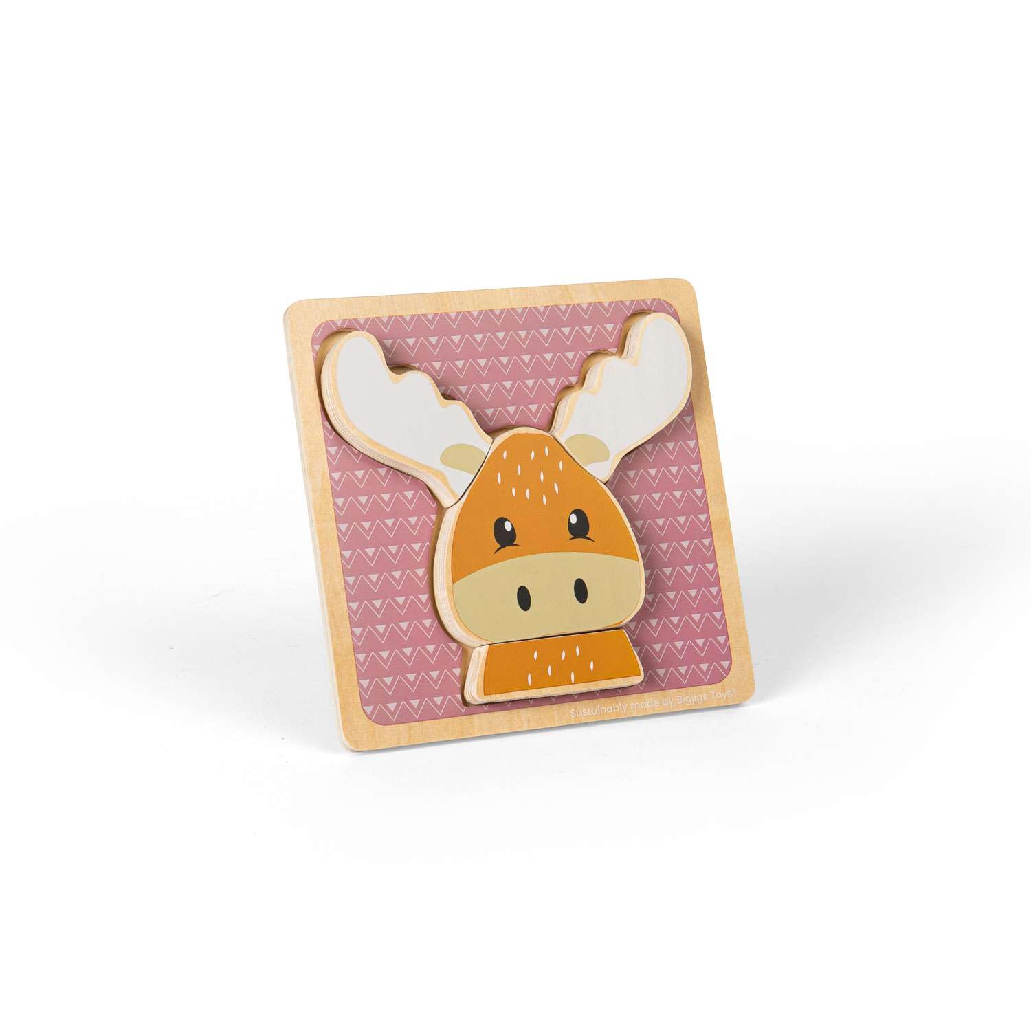 Bigjigs Toys Reindeer Chunky Puzzle - 4 Piece Wooden Animal Jigsaw with Tray, Fun Educational Shape Puzzles, Baby & Toddler Montessori Toy, Sustainably Made Gifts For 10 Month Old +