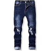 Nivne Tco Tween Boys Skinny Fit Jeans 5-Pockets Distressed Ripped Details Zipper Fly and Elastic Waist Denim Pants