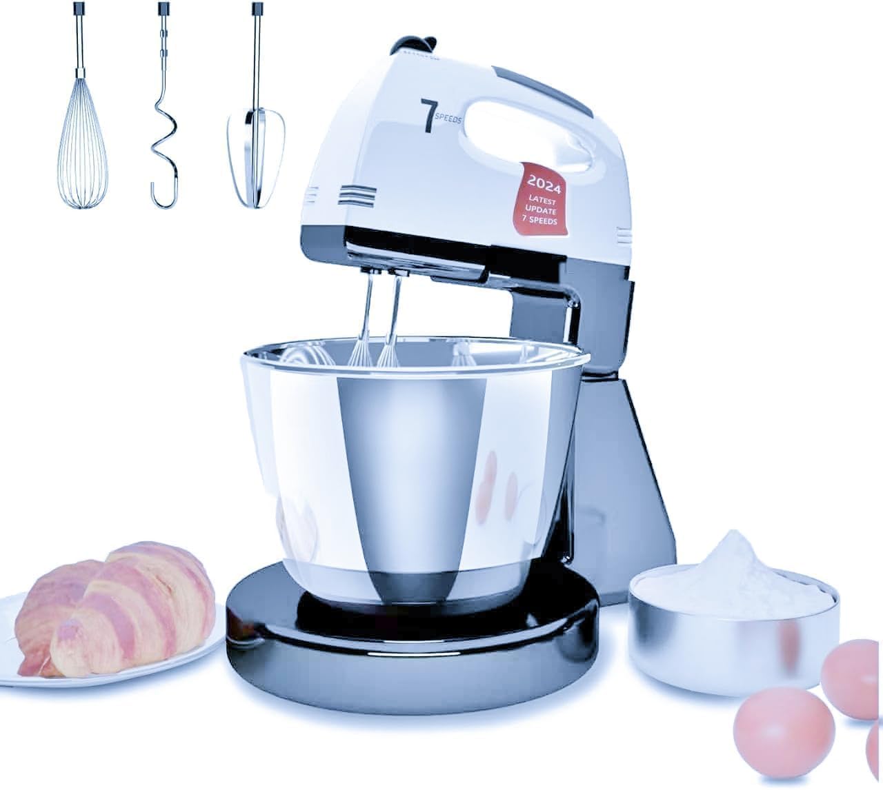 Photo 1 of Stand Mixers, 7 Speeds With 3QT Stainless Steel Bowl, Stand and Hand Mixer with Dough Hook, Whisk, Mixing Beater for Baking, Cake, Cookie, Kneading (OJ2)