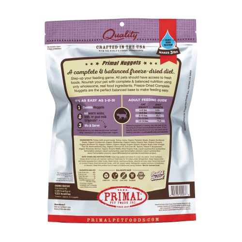 Primal Freeze Dried Cat Food Nuggets Turkey 14 oz, Complete & Balanced Scoop & Serve Healthy