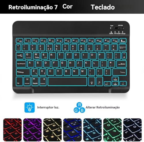 Capa Para Tablet, Capa + Mouse e Teclado Magnético Bluetooth Destacável Para IPad 9ª/ 8ª /7ª Geração (Preto, Teclado retroiluminado)
