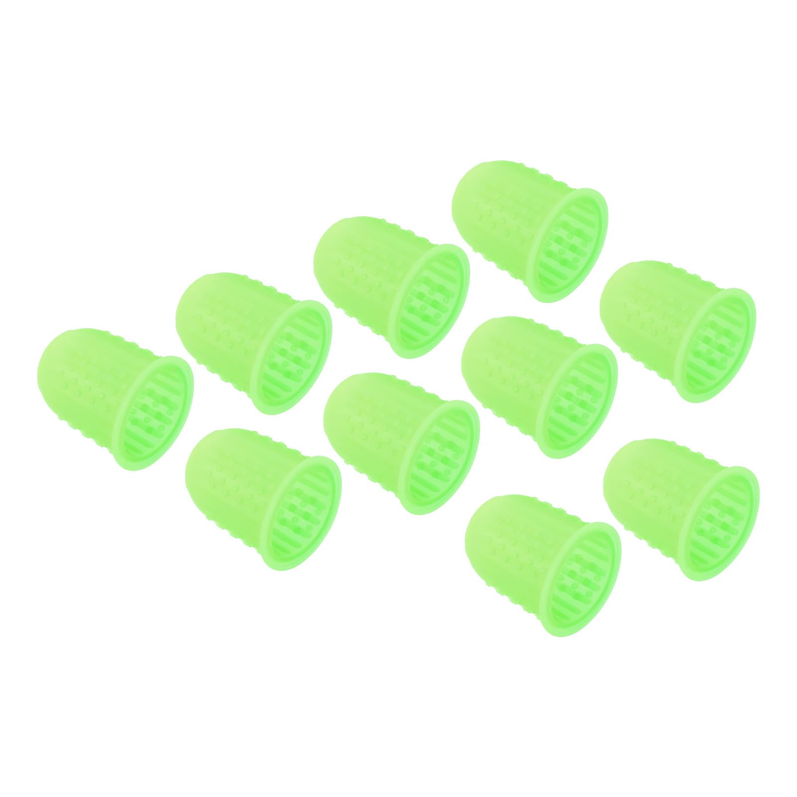 PATIKIL 0.67 Inch Rubber Finger Tips, 10 Pack Silicone Thumb Fingertip Protector Covers Guard Pads Thimble for Office Counting Sorting Sewing, Green Medium Size