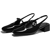 Coutgo Womens Mary Jane Slingback Low Heels T Strap Chunky Heel Closed Toe Pumps Wedding Party Dress Shoes
