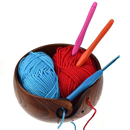 Cedmon Wooden Yarn Bowl Holder Rosewood - Knitting Bowl With Holes Storage, 6" X 3" Inches - Crochet Yarn Holder Bowl - Perfect For Mother's Day! (6 X 3 inch)