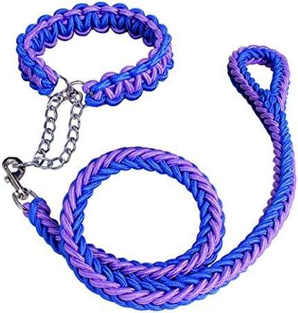 AooToo Pet Adjustable Nylon Dog Rope Slip Training Walking Leash And Pet Collar And Traction Rope Solid Hardware Best for Medium Or Large Dogs Double Colors(Blue Purple, XL)