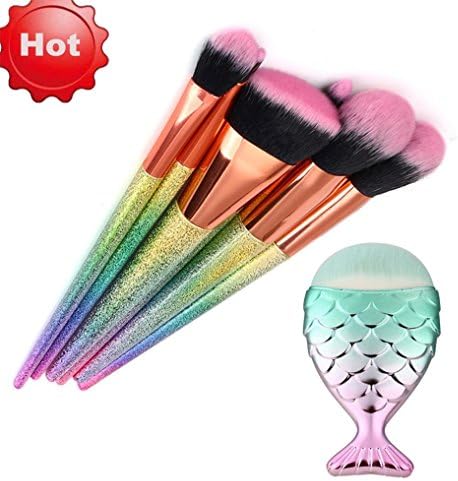 YIWULA 7PCS Make Up Foundation Eyebrow Eyeliner Blush Cosmetic Concealer Mermaid Fishtail Brushes