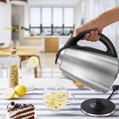 Electric Kettle Stainless Steel Hot Water Kettle 1200W, Cordless Tea Kettle 1.8 Liter, Auto Shut-off, Perfect For Brewing Teas, Coffee, Cold Brew, Espresso, and More!