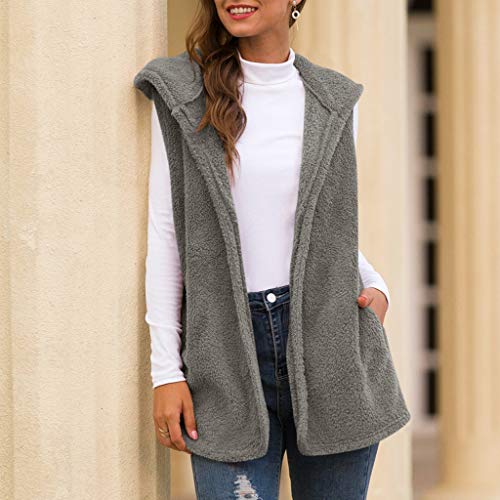 Hemlock Women Vest Coat Sleeveless Hoodies Cardigan Sweater Warm Waistcoat Sherpa Jacket Coat Outerwear Tops Pullovers (L, Grey 2)