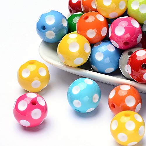Beadthoven 100pcs 20mm Colorful Round Bubblegum Chunky Acrylic Beads with Polka Dot Pattern Opaque Loose Gumball Beads Spacer for Jewelry Crafts Making