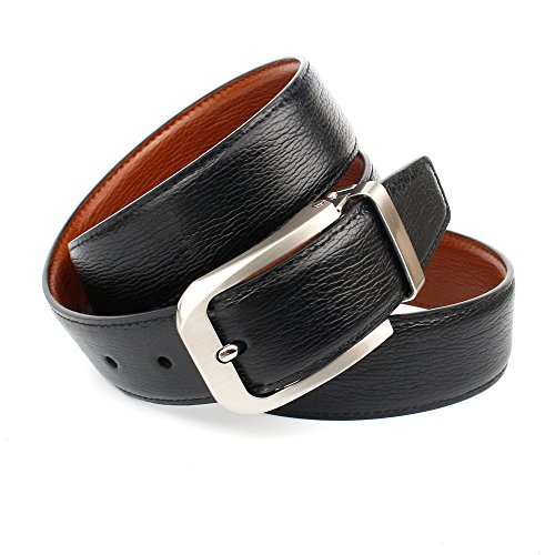 Anthoni Crown Leather Men`s Belt Black-Cognac color 34"-46" with Silver Reversible Buckle/1NN13 (38)