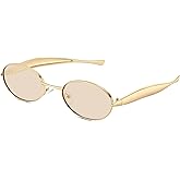 OUTSTHAND Retro Oval Sunglasses for Women, Gold Metal Sun Glasses Trendy Classic Shades UV400 Protection