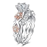 Promise Ring for Her Engagement Ring Wedding Bands Bridal Set for Women CZ Rings for Lady Girl, White/Rose Gold Plated