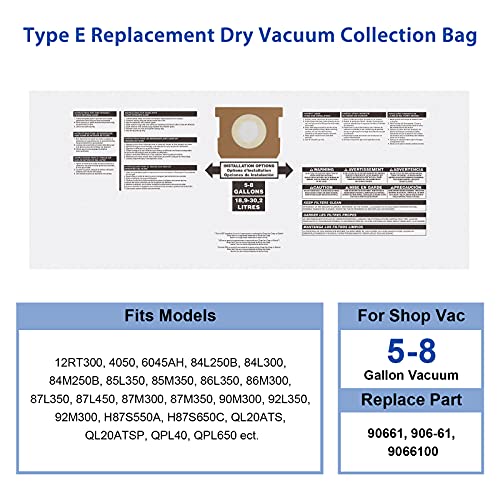 Shop Vac Bags 58 Gallon 10 Pack Type E Replacement Disposable Filter