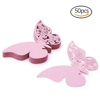 Eshylala 50 Pcs Butterfly Place Cards Wine Glass Paper Cards Cup Decoration Postcards Butterfly Name Place Card Wedding Centerpieces Table Decoration