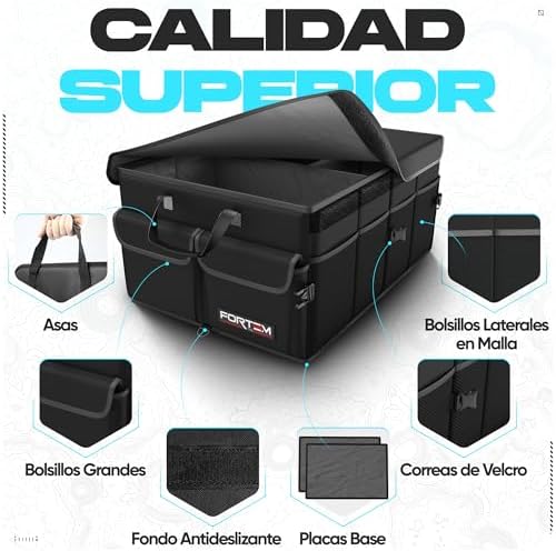 Organizador de Bagageira de Carro, Caixa Dobrável de SUV com Compartimentos, Acessórios Automóveis Mulheres Homem, Tecido Oxford 600D, Base Antiderrapante, Tiras Ajustáveis, Tampa Suave (50L)