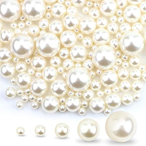 Owevvin 200 Pieces Ivory Pearl Beads No Holes Plastic Pearl for Vase