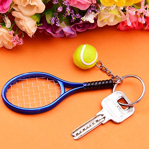 Ancefine 12 Pieces Tennis Racket Keychain Key Ring Metal Tennis Ball Split Ring,6 Color - Thumbnail 5