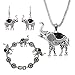 Miraculous Garden Womens Vintage Silver Ethnic Tribal Elephant Boho Pendant Necklace Drop Earrings Link Bracelet Jewelry Sets (Black)