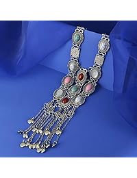 Miraculous Garden Collar estilo bohemio clásico de aleación de plata oro largo étnico tribal boho de cuentas con flecos para mujer