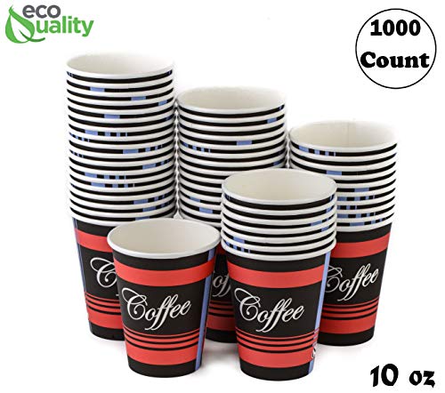 1000 Pack - 10oz Classic Durable Disposable Paper Coffee Hot Cups For Hot/Cold Drink, Coffee, Tea, Cocoa, Travel, Office, Home, Cider, Hot Chocolate, To go, by EcoQuality (10 ounce - 1000 Count Cups)