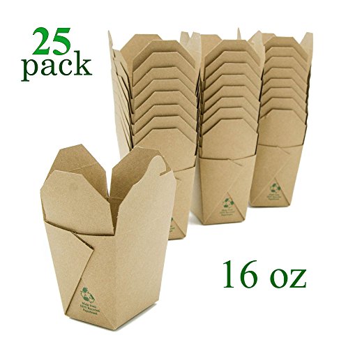 Takeout Food Container Boxes - Microwavable - Pint 16 oz - Pack of 25 - Disposable - Recyclable - Easy Fold and Close Chinese Box - Kraft Brown - Thumbnail 5