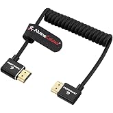 Alvin's Cables 8K 2.1 HDMI High Speed Braided Coiled Cable Left Angle to Right Angle for Atomos Ninja V, Portkeys BM5, for Feelworld Monitor, for Canon C300, Z CAM E2, Sony FS5| FS7| A7S3 Cameras